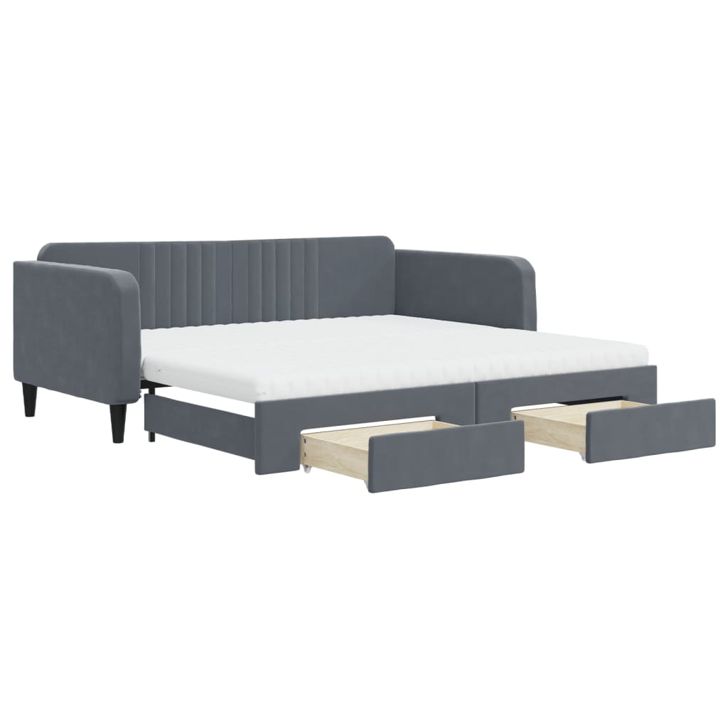 vidaXL Sofa rozsuwana z szufladami, ciemnoszara, 100x200 cm, aksamit