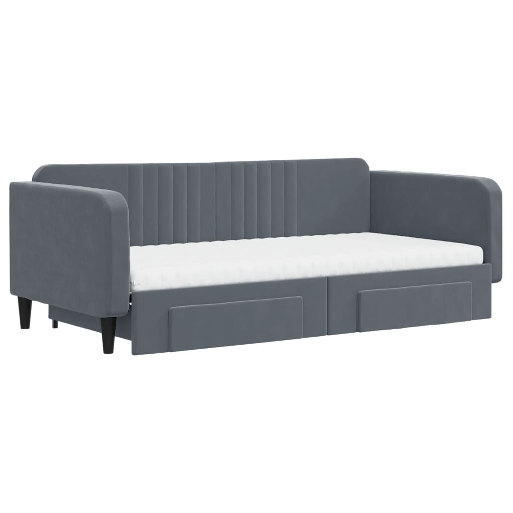 vidaXL Sofa rozsuwana z szufladami, ciemnoszara, 100x200 cm, aksamit