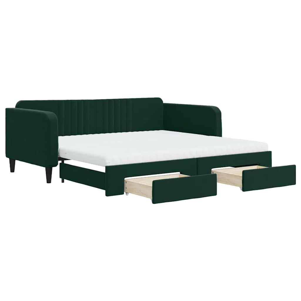 vidaXL Sofa rozsuwana z szufladami, ciemnozielona, 100x200 cm, aksamit