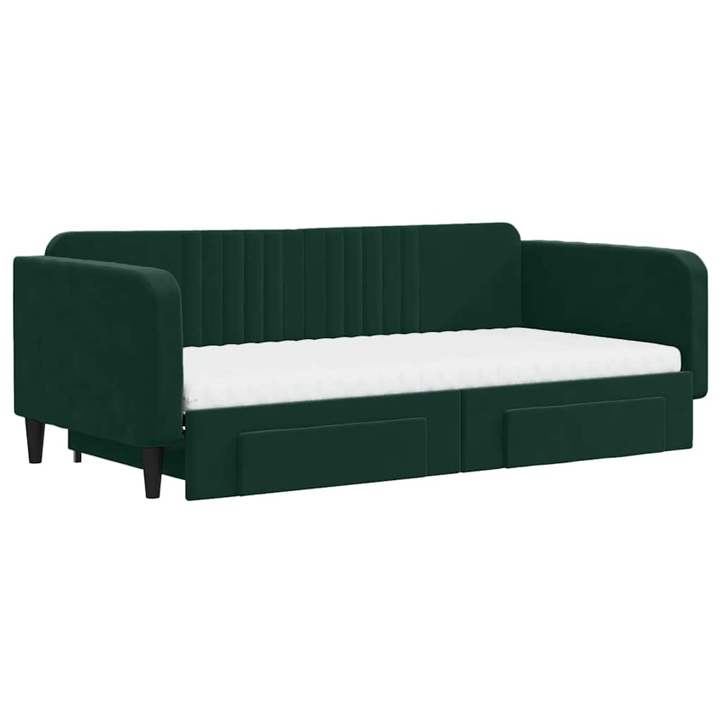 vidaXL Sofa rozsuwana z szufladami, ciemnozielona, 100x200 cm, aksamit