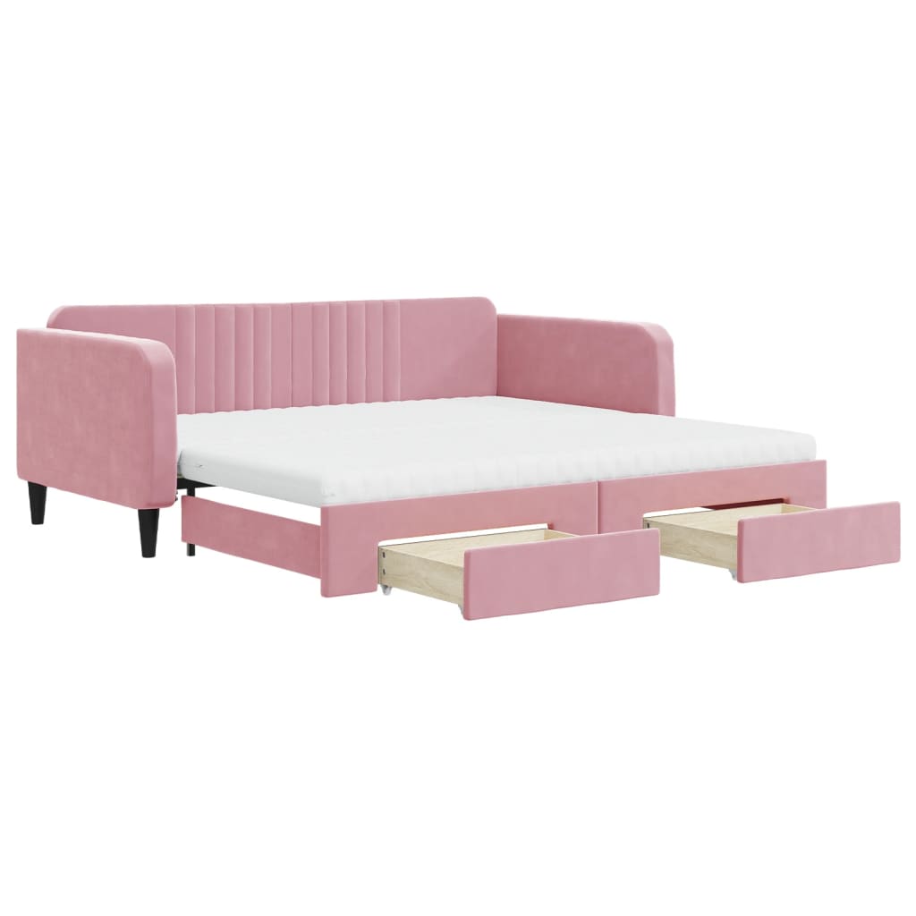 vidaXL Sofa rozsuwana z szufladami, różowa, 100x200 cm, aksamit