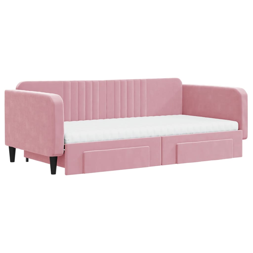 vidaXL Sofa rozsuwana z szufladami, różowa, 100x200 cm, aksamit