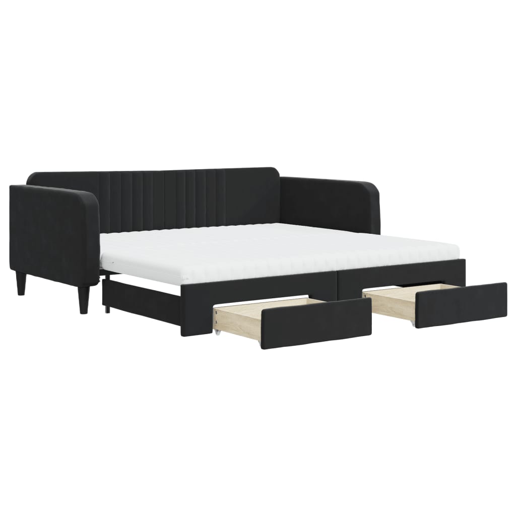 vidaXL Sofa rozsuwana z szufladami, czarna, 100x200 cm, aksamit