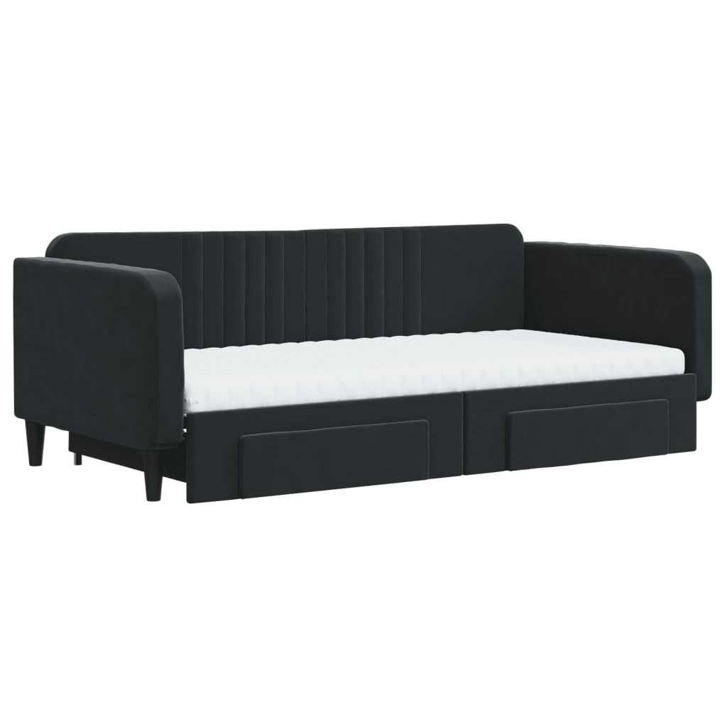 vidaXL Sofa rozsuwana z szufladami, czarna, 100x200 cm, aksamit