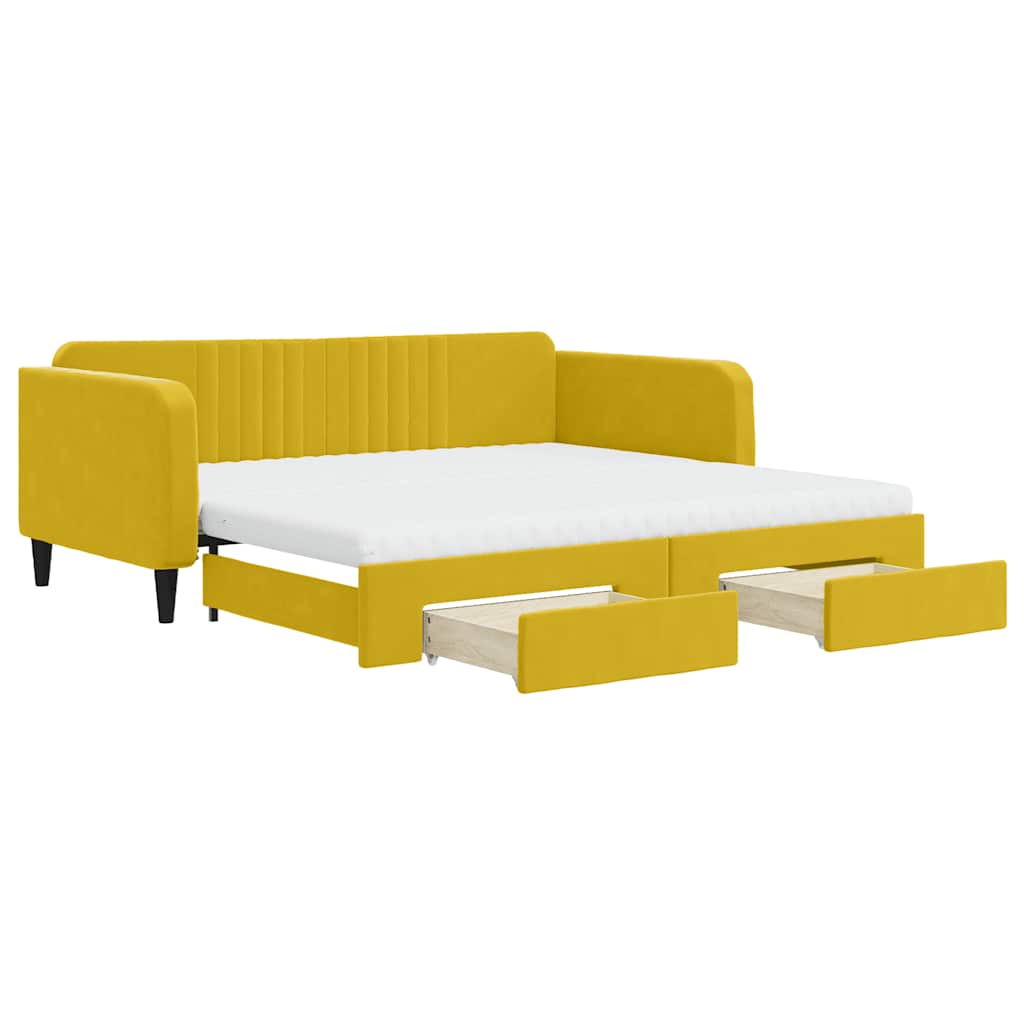 vidaXL Sofa rozsuwana z szufladami, żółta, 100x200 cm, aksamit