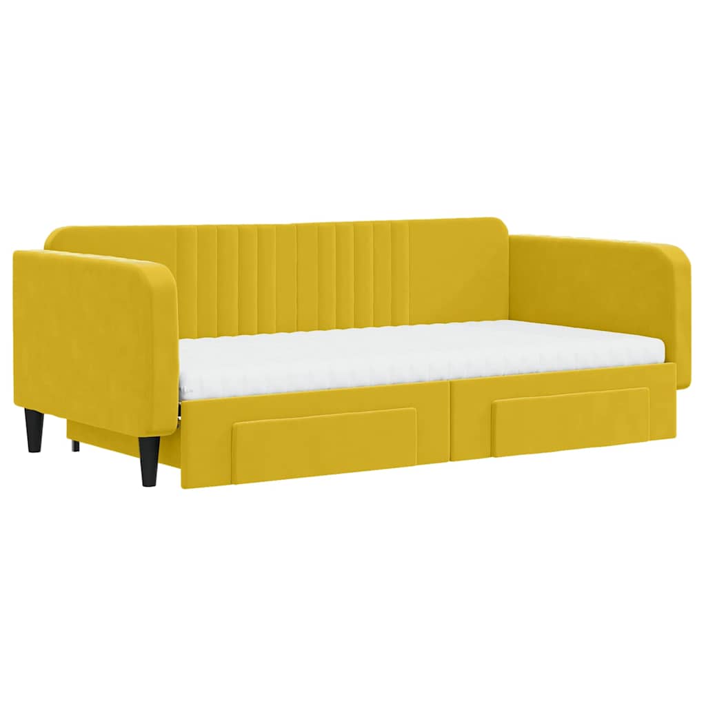 vidaXL Sofa rozsuwana z szufladami, żółta, 100x200 cm, aksamit