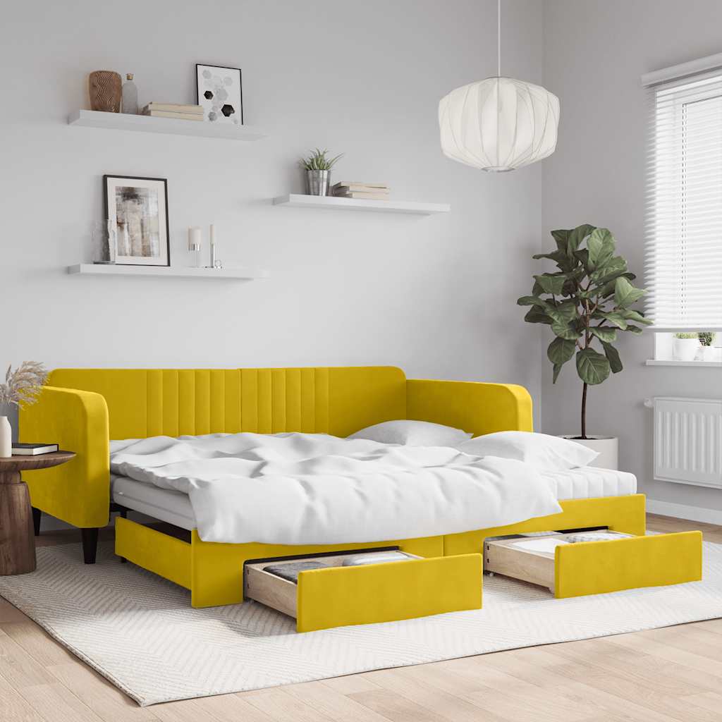 vidaXL Sofa rozsuwana z szufladami, żółta, 100x200 cm, aksamit