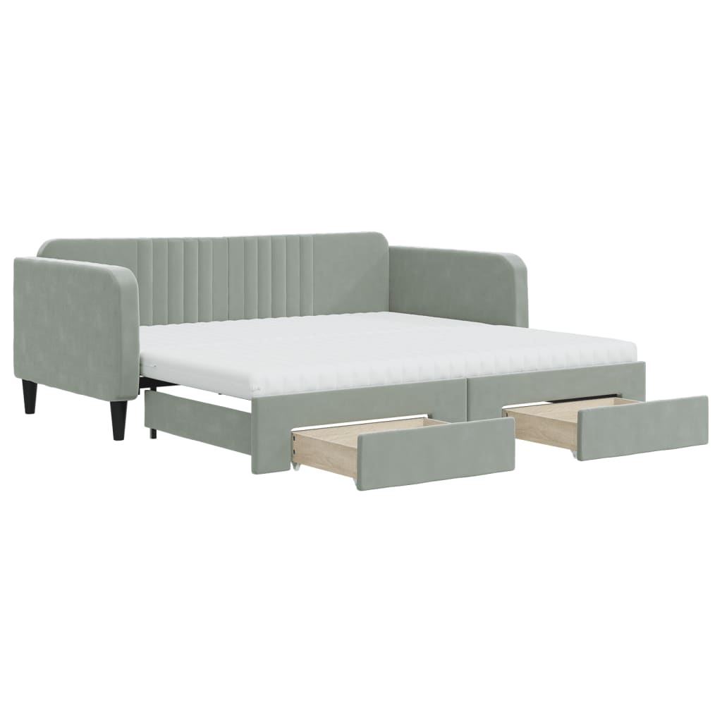 vidaXL Sofa rozsuwana z szufladami, jasnoszara, 90x190 cm, aksamit