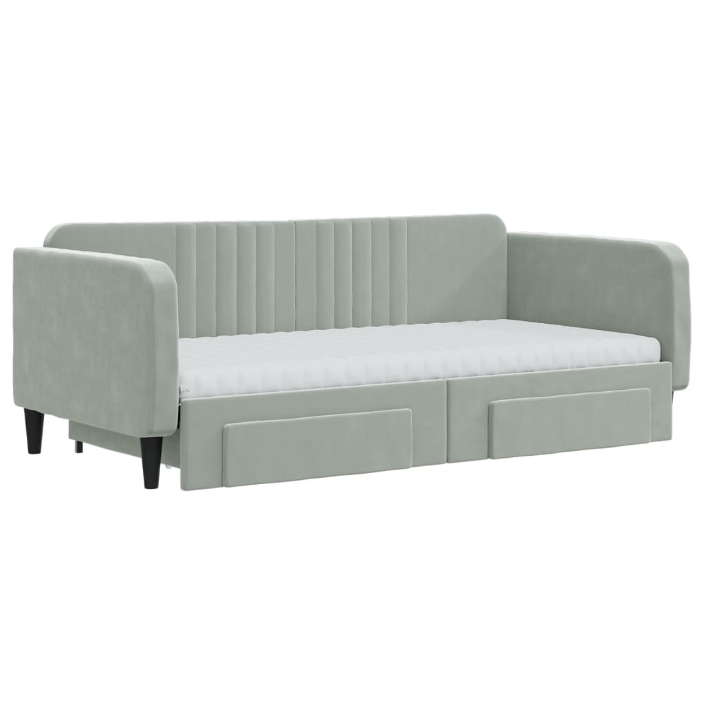 vidaXL Sofa rozsuwana z szufladami, jasnoszara, 90x190 cm, aksamit