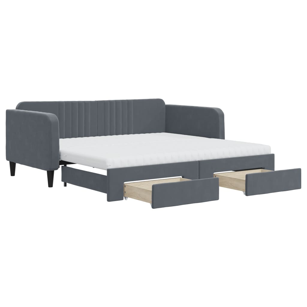 vidaXL Sofa rozsuwana z szufladami, ciemnoszara, 90x190 cm, aksamit