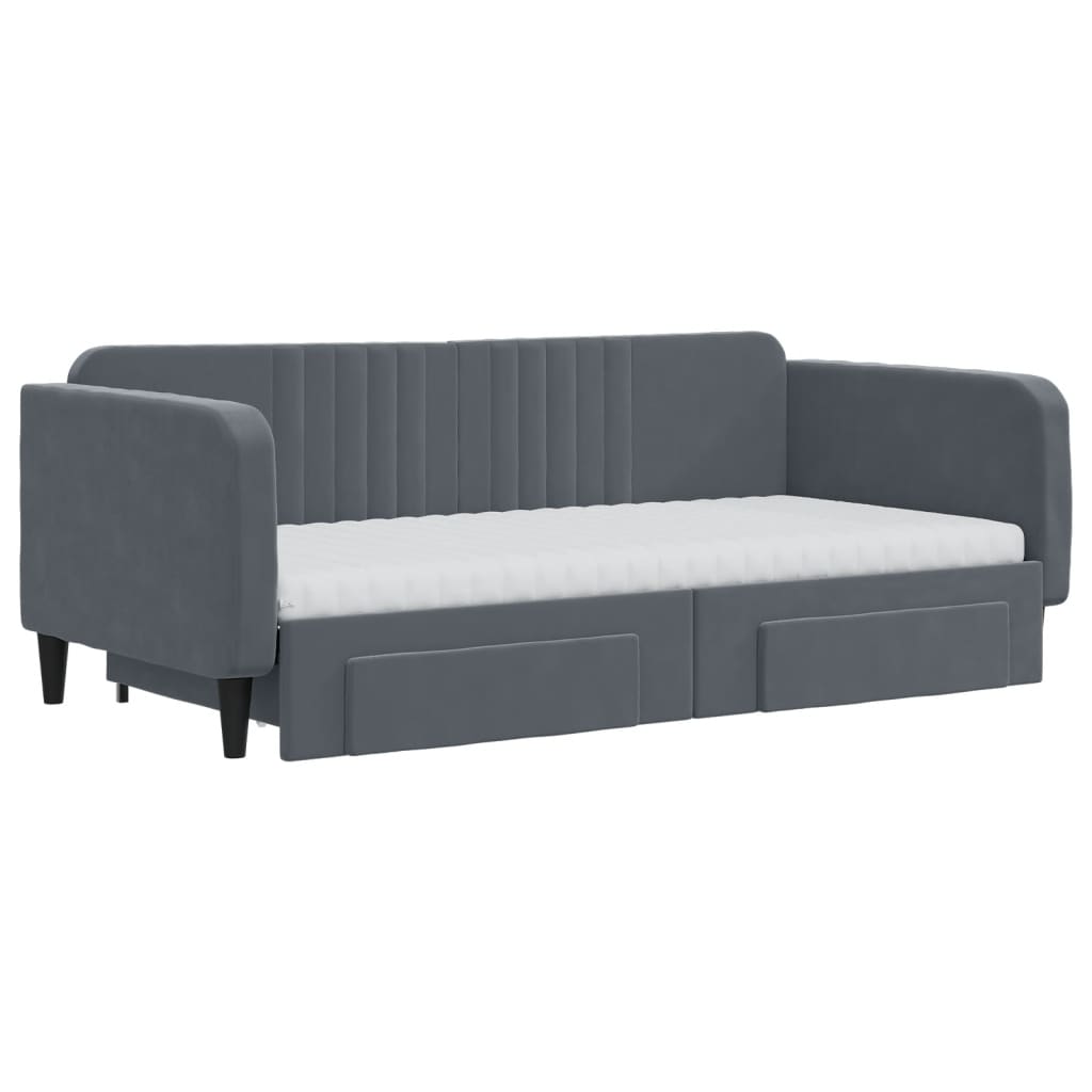 vidaXL Sofa rozsuwana z szufladami, ciemnoszara, 90x190 cm, aksamit