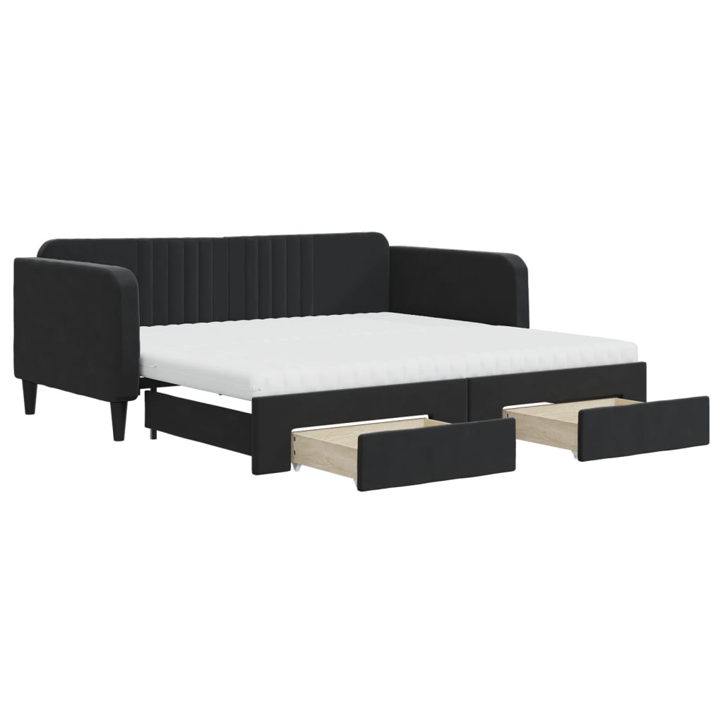 vidaXL Sofa rozsuwana z szufladami, czarna, 90x190 cm, aksamit