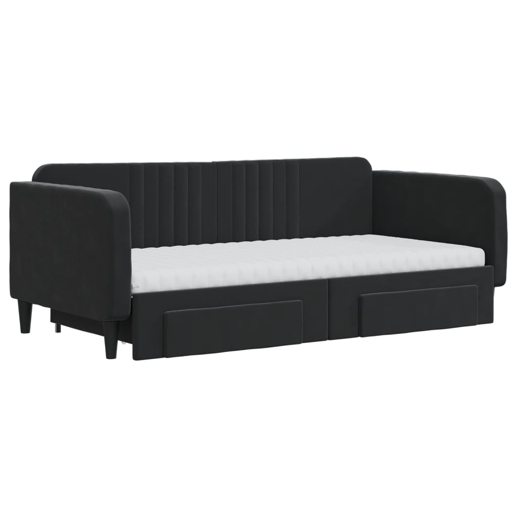 vidaXL Sofa rozsuwana z szufladami, czarna, 90x190 cm, aksamit