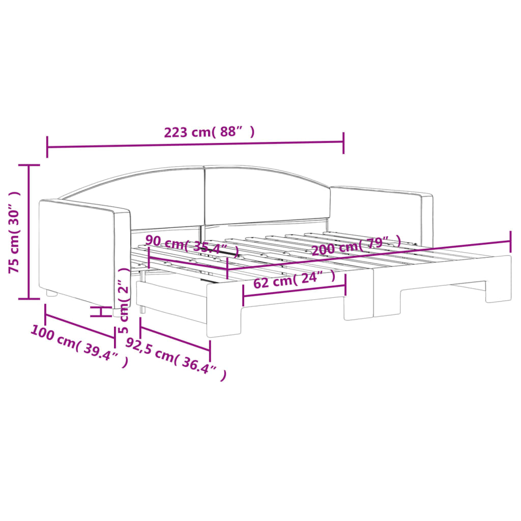 vidaXL Sofa rozsuwana, czarna, 90x200 cm, tkanina
