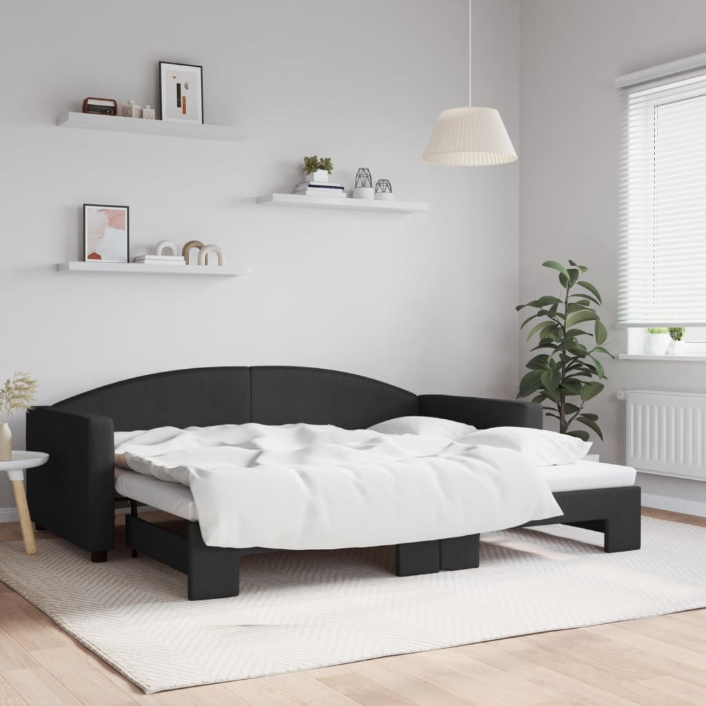 vidaXL Sofa rozsuwana, czarna, 90x200 cm, tkanina