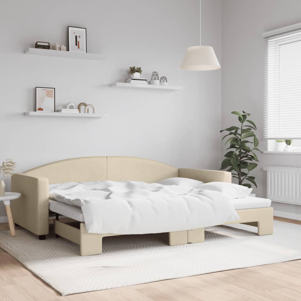 vidaXL Sofa rozsuwana, kremowa, 90x200 cm, tkanina