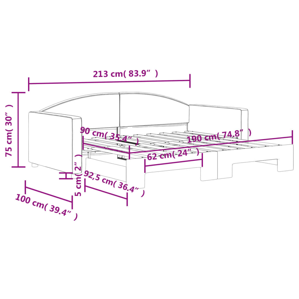 vidaXL Sofa rozsuwana, jasnoszara, 90x190 cm, tkanina