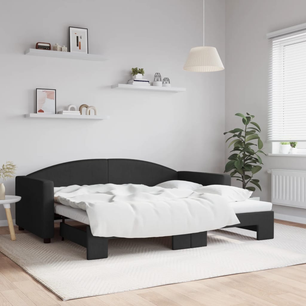 vidaXL Sofa rozsuwana, czarna, 90x190 cm, tkanina