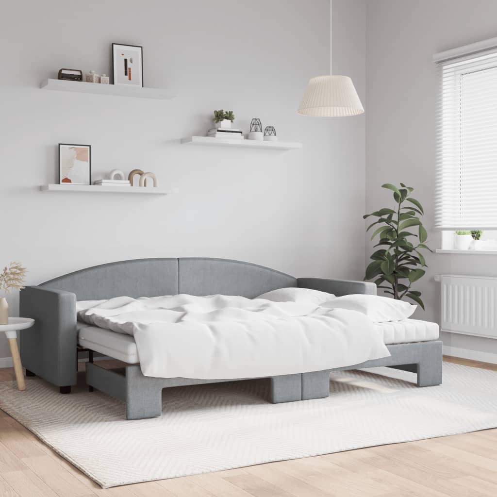 vidaXL Sofa rozsuwana z materacami, jasnoszara, 80x200 cm, tkanina