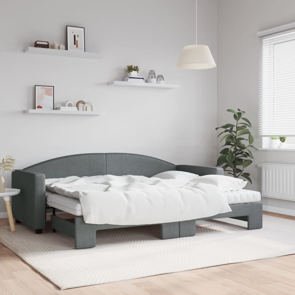 vidaXL Sofa rozsuwana z materacami, ciemnoszara, 80x200 cm, tkanina