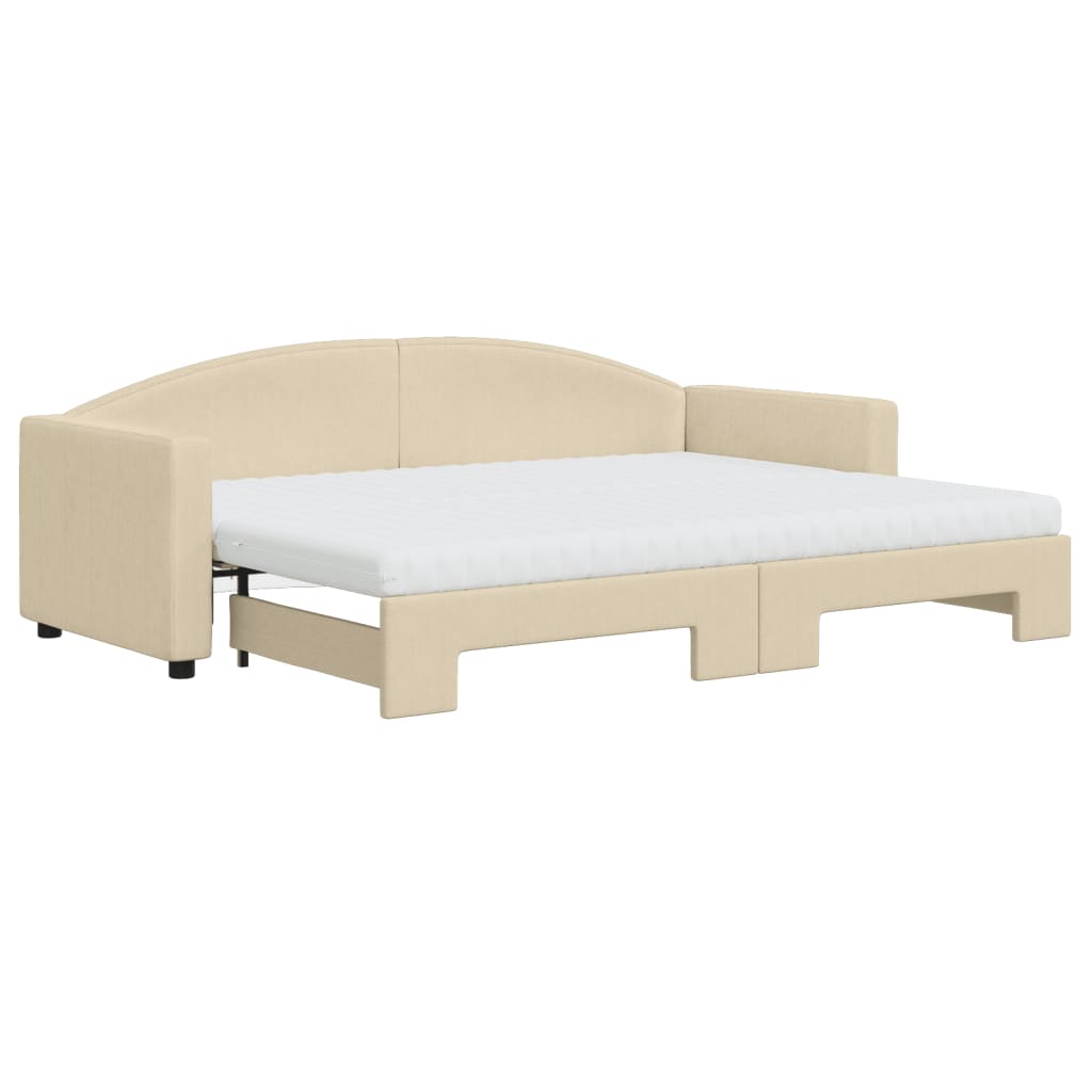 vidaXL Sofa rozsuwana z materacami, kremowa, 80x200 cm, tkanina
