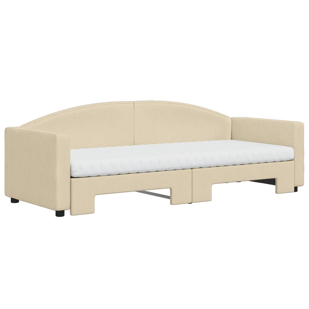 vidaXL Sofa rozsuwana z materacami, kremowa, 80x200 cm, tkanina