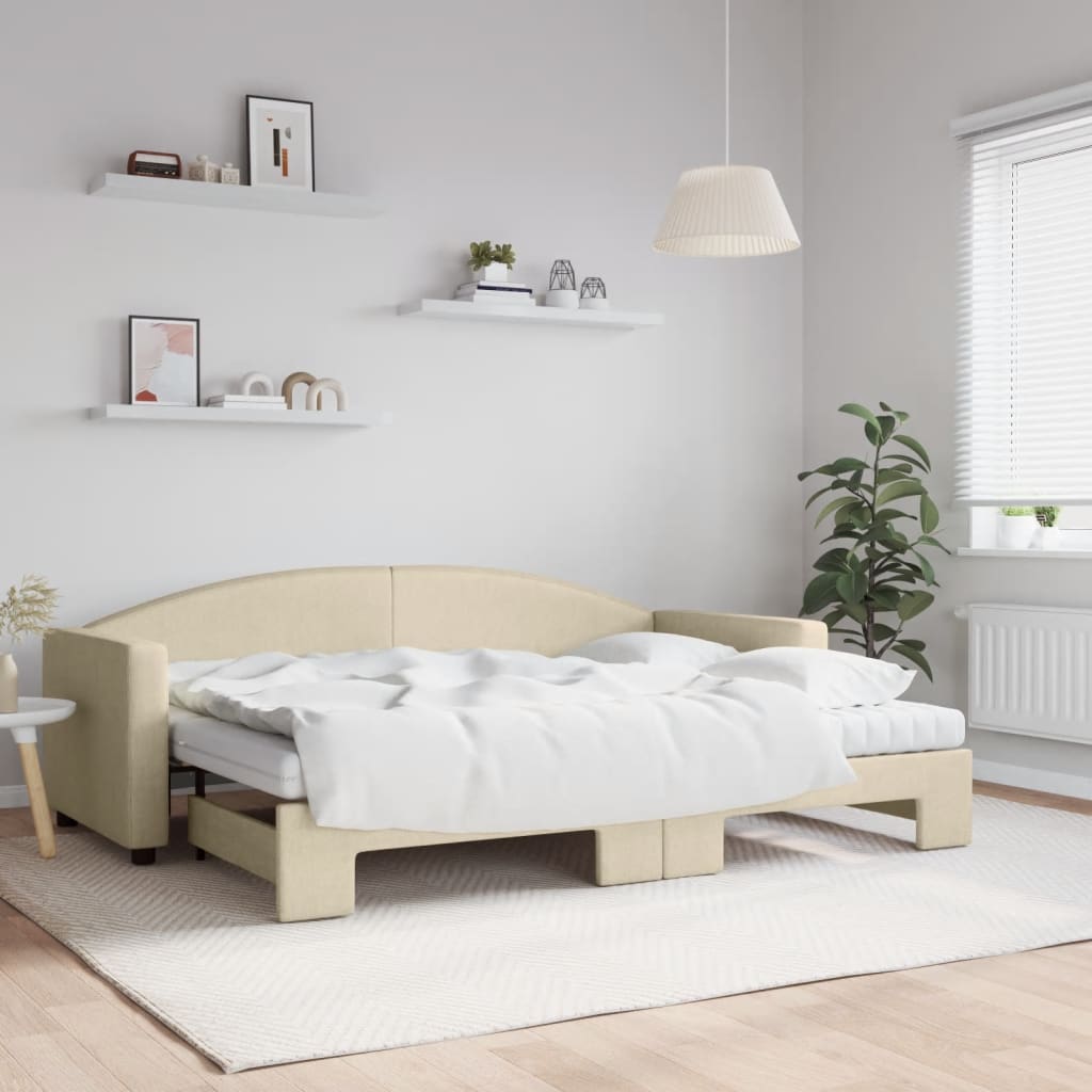 vidaXL Sofa rozsuwana z materacami, kremowa, 80x200 cm, tkanina