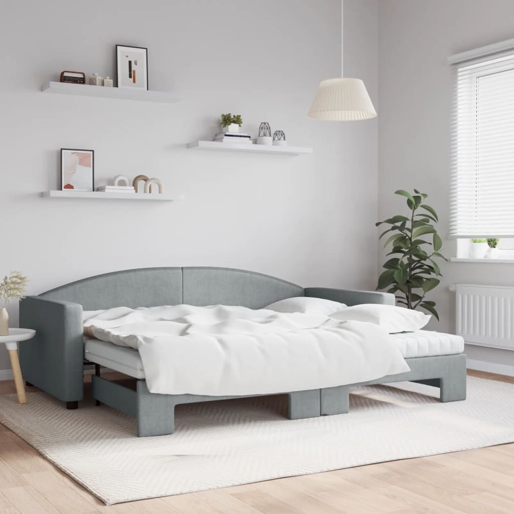 vidaXL Sofa rozsuwana z materacami, jasnoszara, 90x200 cm, tkanina