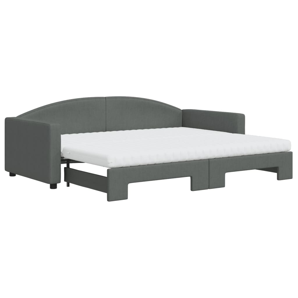 vidaXL Sofa rozsuwana z materacami, ciemnoszara, 90x200 cm, tkanina