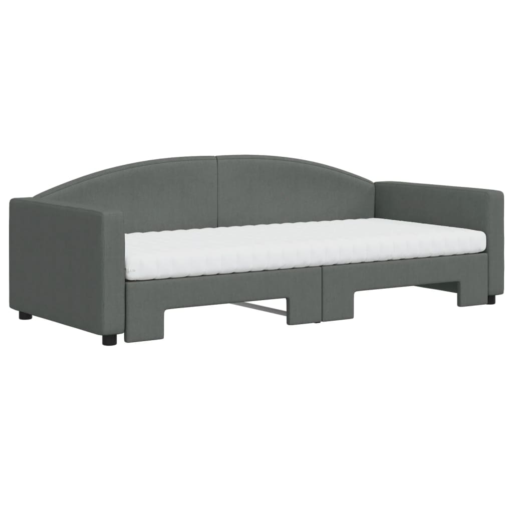 vidaXL Sofa rozsuwana z materacami, ciemnoszara, 90x200 cm, tkanina