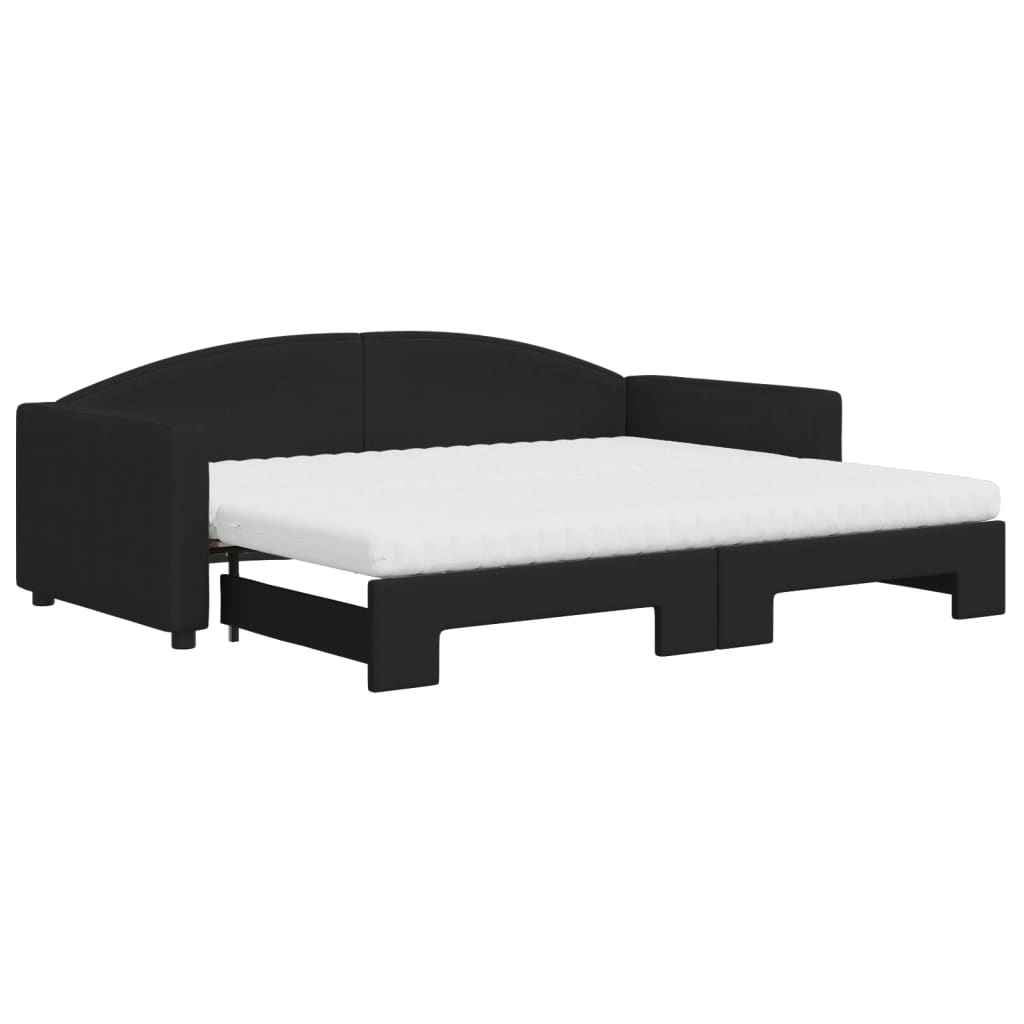 vidaXL Sofa rozsuwana z materacami, czarna, 90x200 cm, tkanina