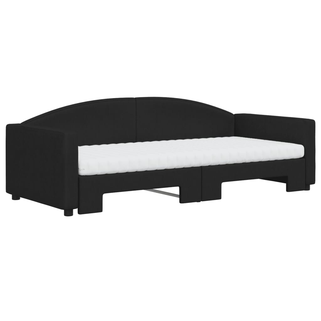 vidaXL Sofa rozsuwana z materacami, czarna, 90x200 cm, tkanina