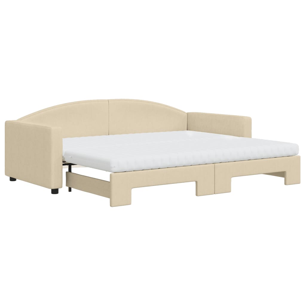 vidaXL Sofa rozsuwana z materacami, kremowa, 90x200 cm, tkanina