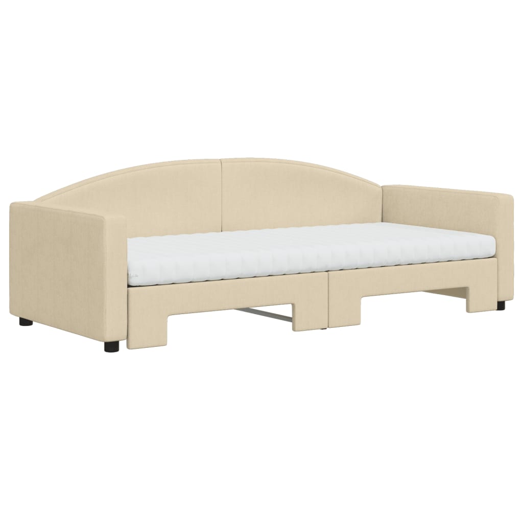 vidaXL Sofa rozsuwana z materacami, kremowa, 90x200 cm, tkanina