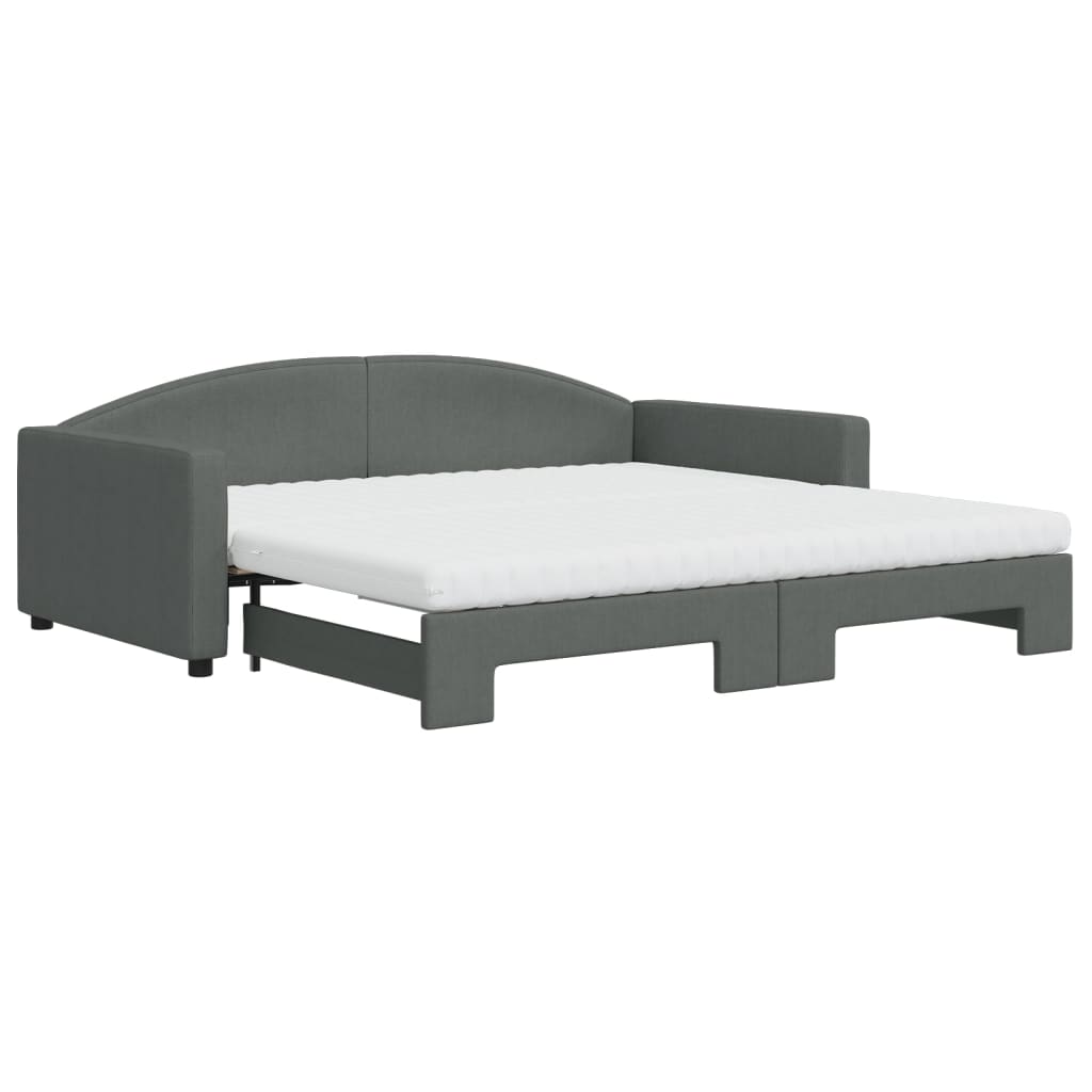 vidaXL Sofa rozsuwana z materacami, ciemnoszara, 100x200 cm, tkanina