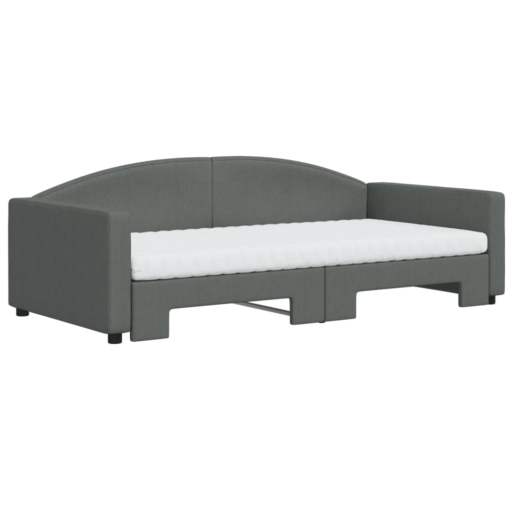 vidaXL Sofa rozsuwana z materacami, ciemnoszara, 100x200 cm, tkanina