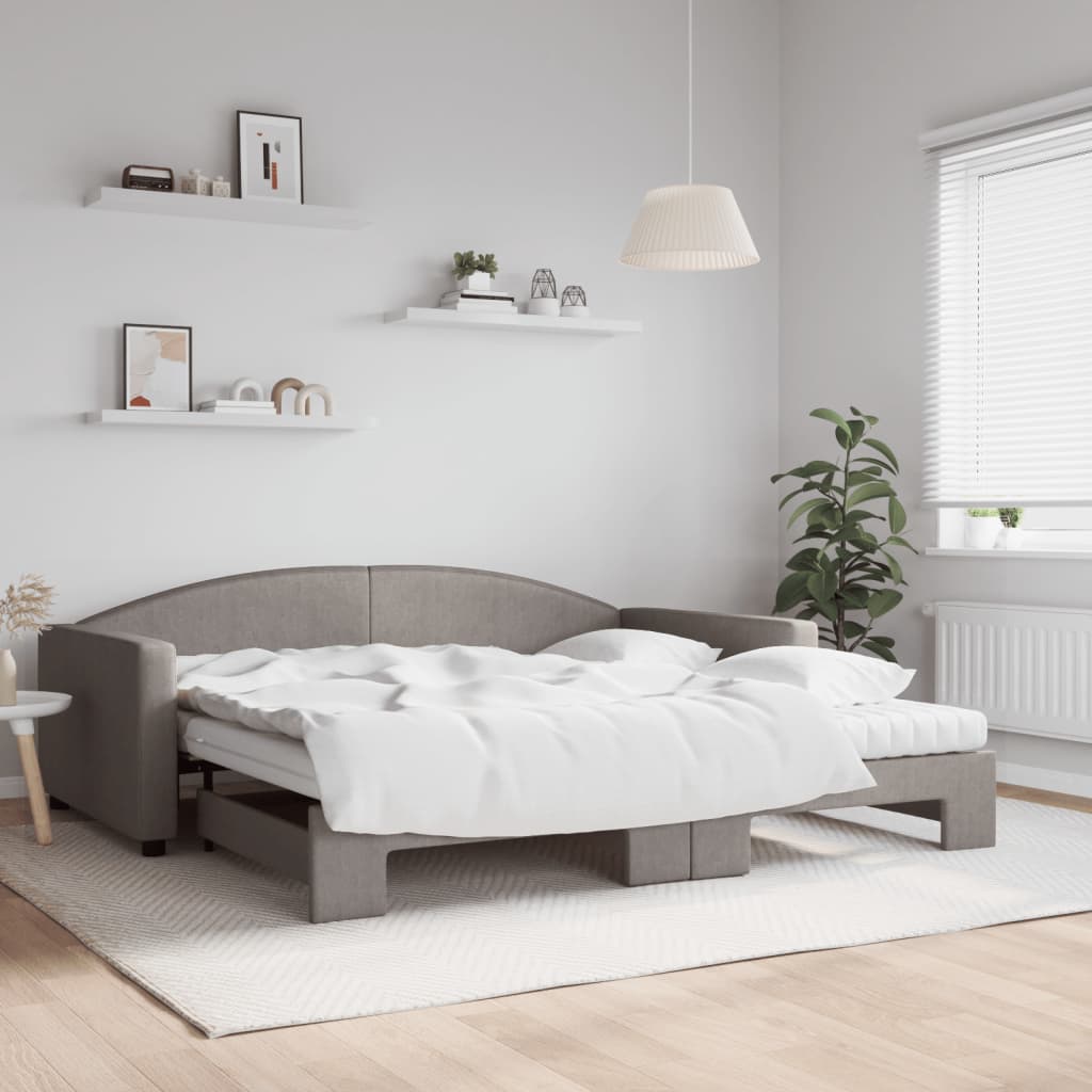 vidaXL Sofa rozsuwana z materacami, kolor taupe, 100x200 cm, tkanina