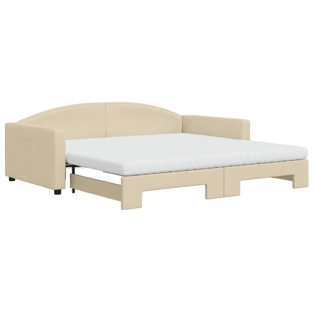 vidaXL Sofa rozsuwana z materacami, kremowa, 100x200 cm, tkanina
