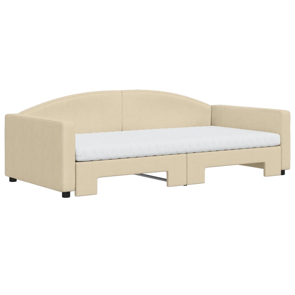 vidaXL Sofa rozsuwana z materacami, kremowa, 100x200 cm, tkanina