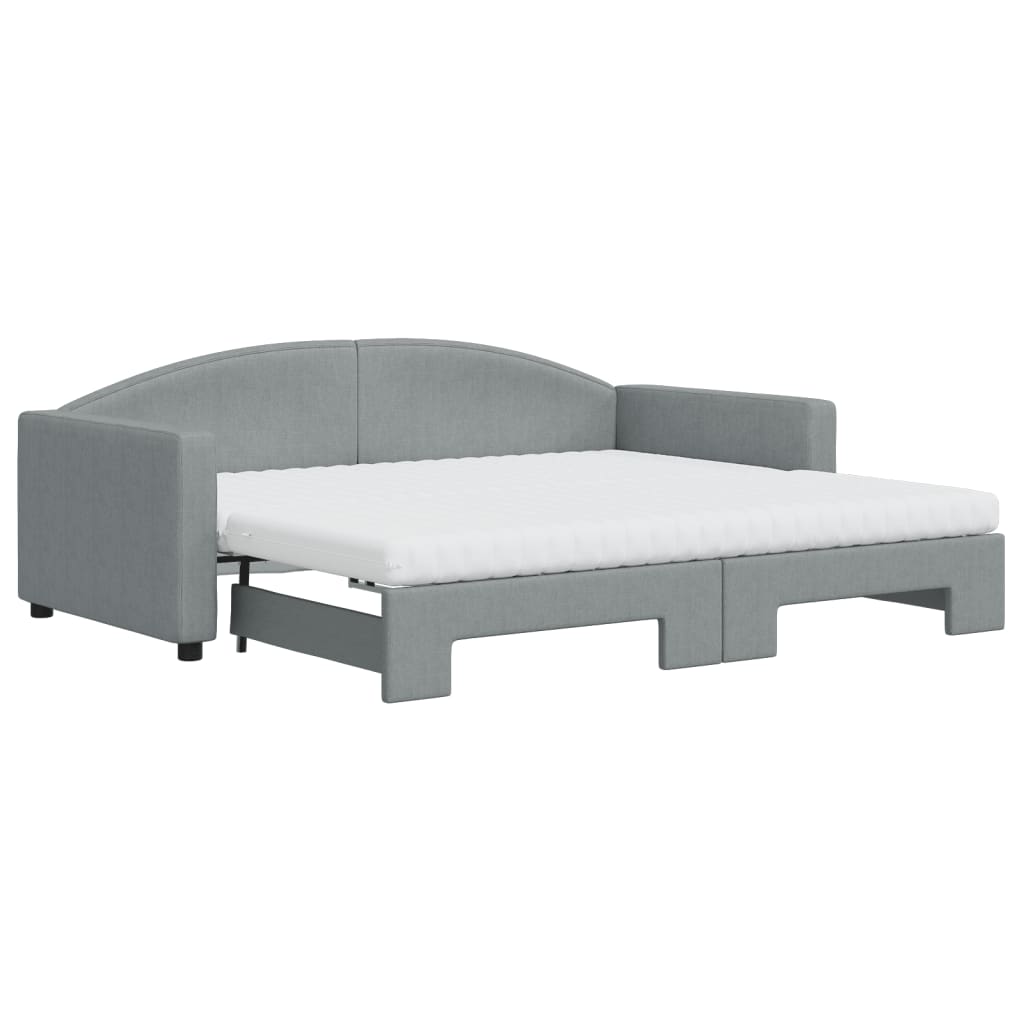 vidaXL Sofa rozsuwana z materacami, jasnoszara, 90x190 cm, tkanina