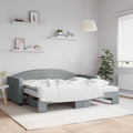 vidaXL Sofa rozsuwana z materacami, jasnoszara, 90x190 cm, tkanina
