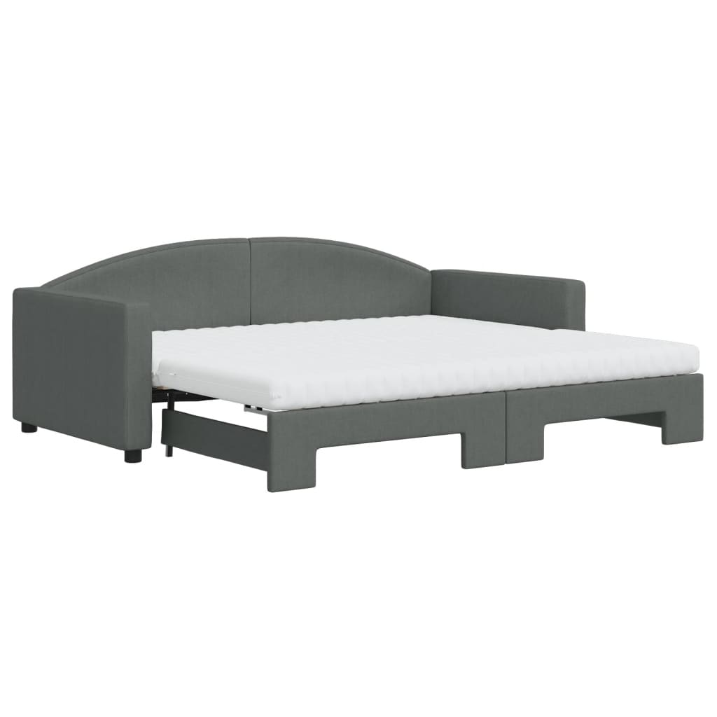 vidaXL Sofa rozsuwana z materacami, ciemnoszara, 90x190 cm, tkanina