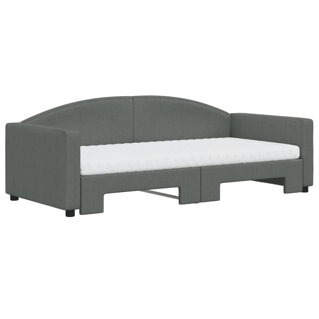 vidaXL Sofa rozsuwana z materacami, ciemnoszara, 90x190 cm, tkanina