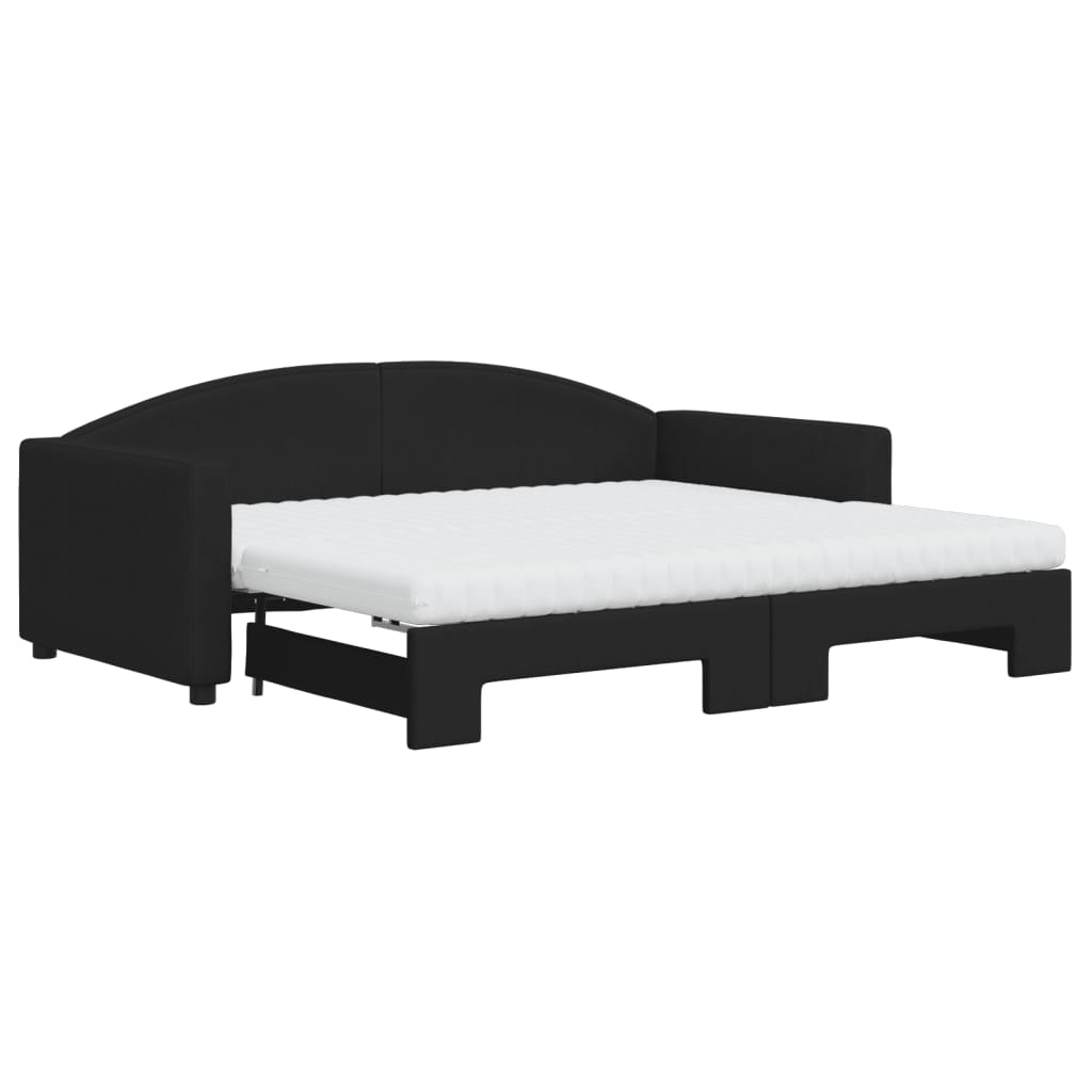 vidaXL Sofa rozsuwana z materacami, czarna, 90x190 cm, tkanina