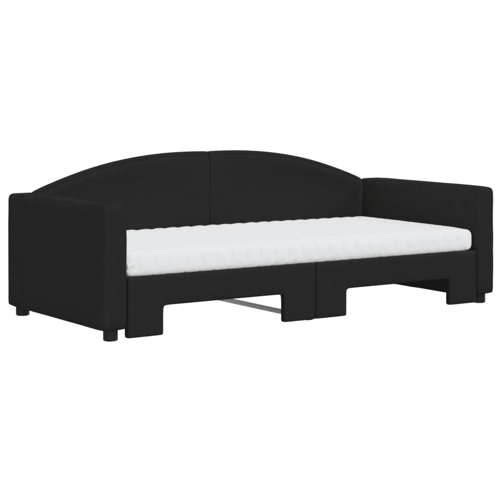 vidaXL Sofa rozsuwana z materacami, czarna, 90x190 cm, tkanina