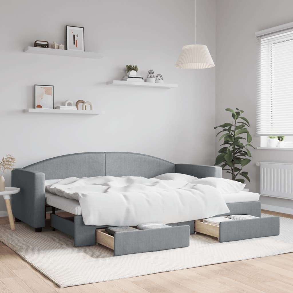 vidaXL Sofa rozsuwana z szufladami, jasnoszara, 80x200 cm, tkanina