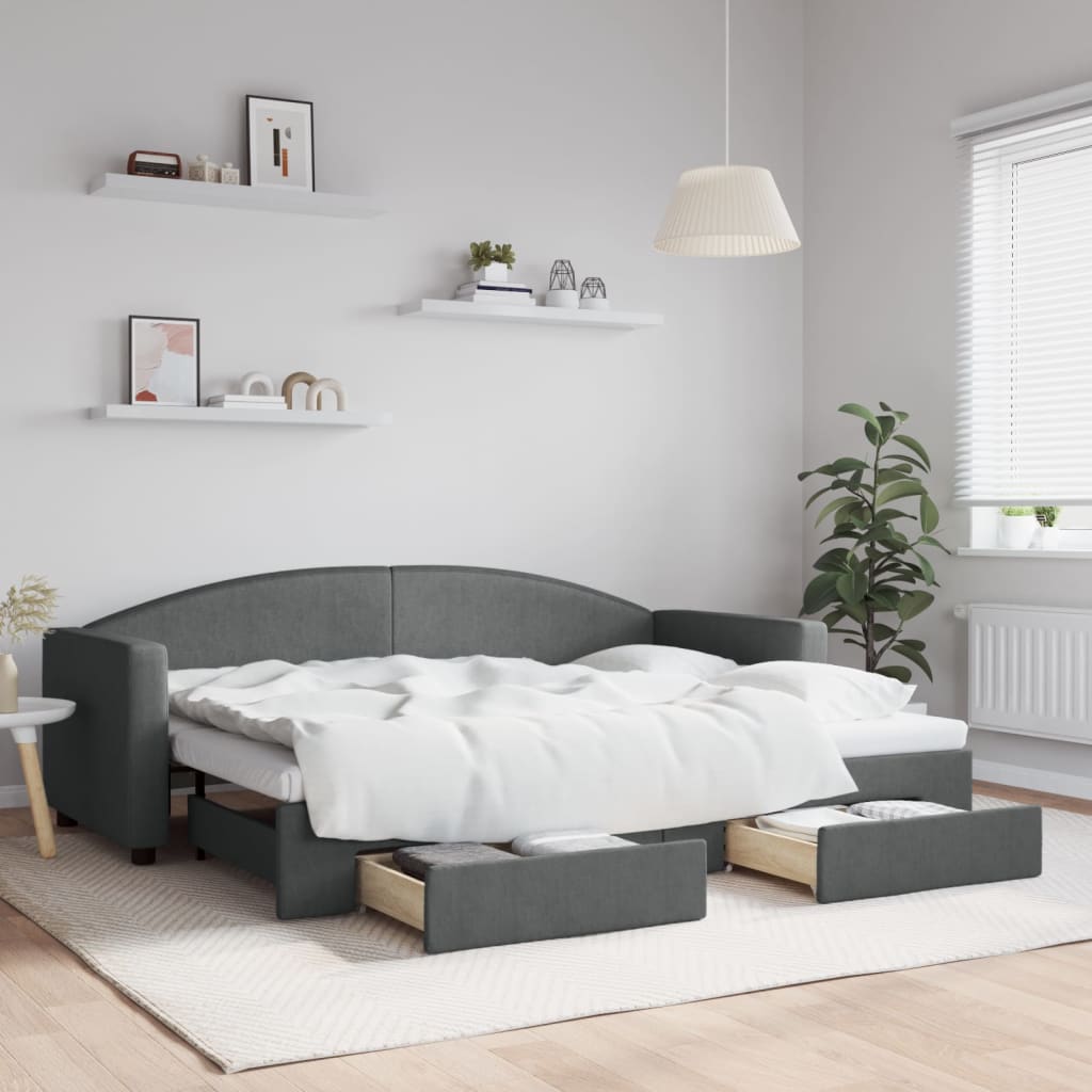 vidaXL Sofa rozsuwana z szufladami, ciemnoszara, 80x200 cm, tkanina