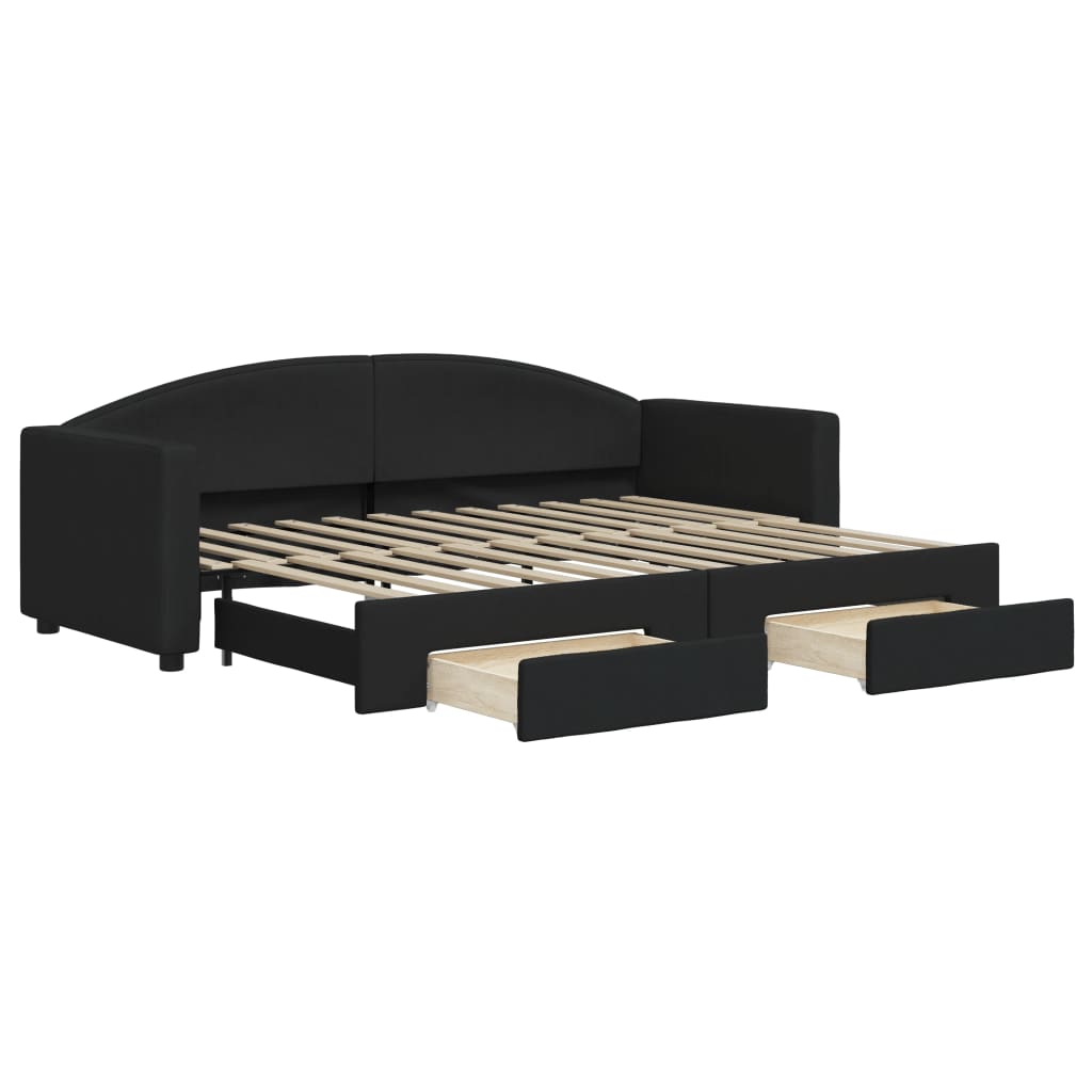vidaXL Sofa rozsuwana z szufladami, czarna, 80x200 cm, tkanina