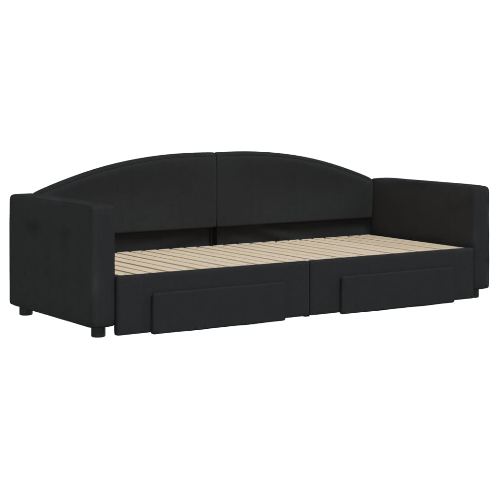 vidaXL Sofa rozsuwana z szufladami, czarna, 80x200 cm, tkanina