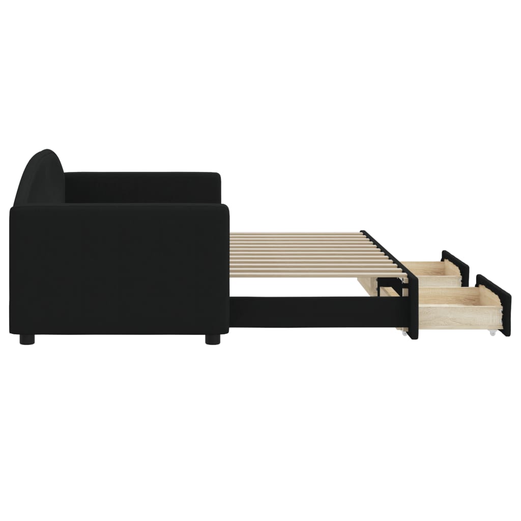 vidaXL Sofa rozsuwana z szufladami, czarna, 80x200 cm, tkanina